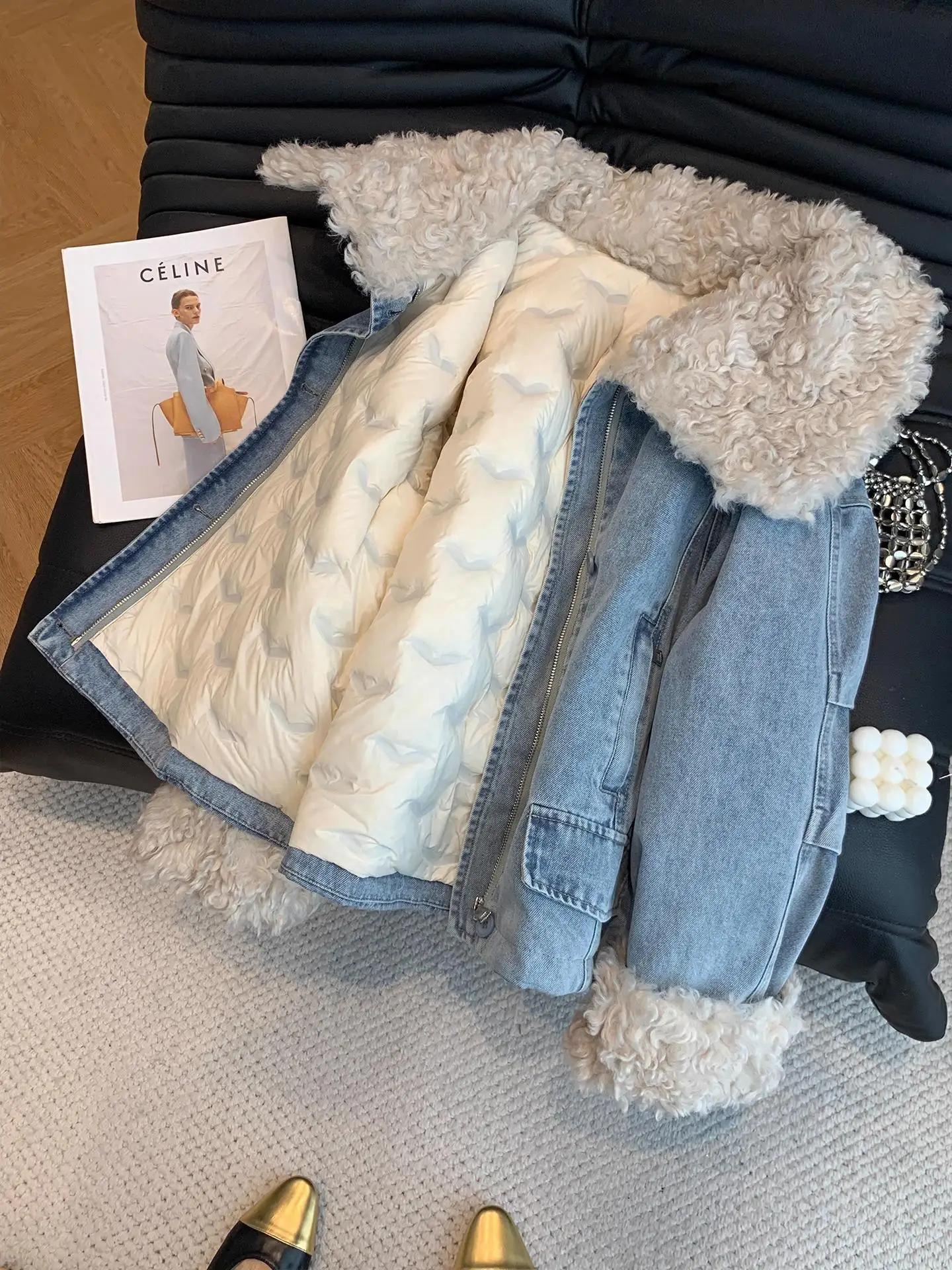 Winter Thiened Denim Collar Women's Jaet Warm Outerwear Versatile Sli Design High Quali Ladies' Top Commute Sle
Winter Thiened Denim Collar Women's Jaet Warm Outerwear Versatile Sli Design High Quali Ladies' Top Commute Sle