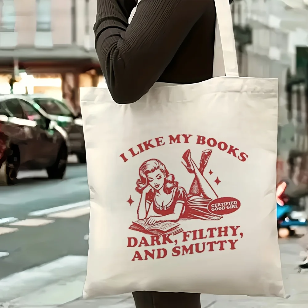 1 x Vintage Style Illustration Canvas Tote Bag for Book Lovers - "I Like My Books Dark, Dirty and Smut" Design with Handle
1 x Vintage Style Illustration Canvas Tote Bag for Book Lovers - "I Like My Books Dark, Dirty and Smut" Design with Handle