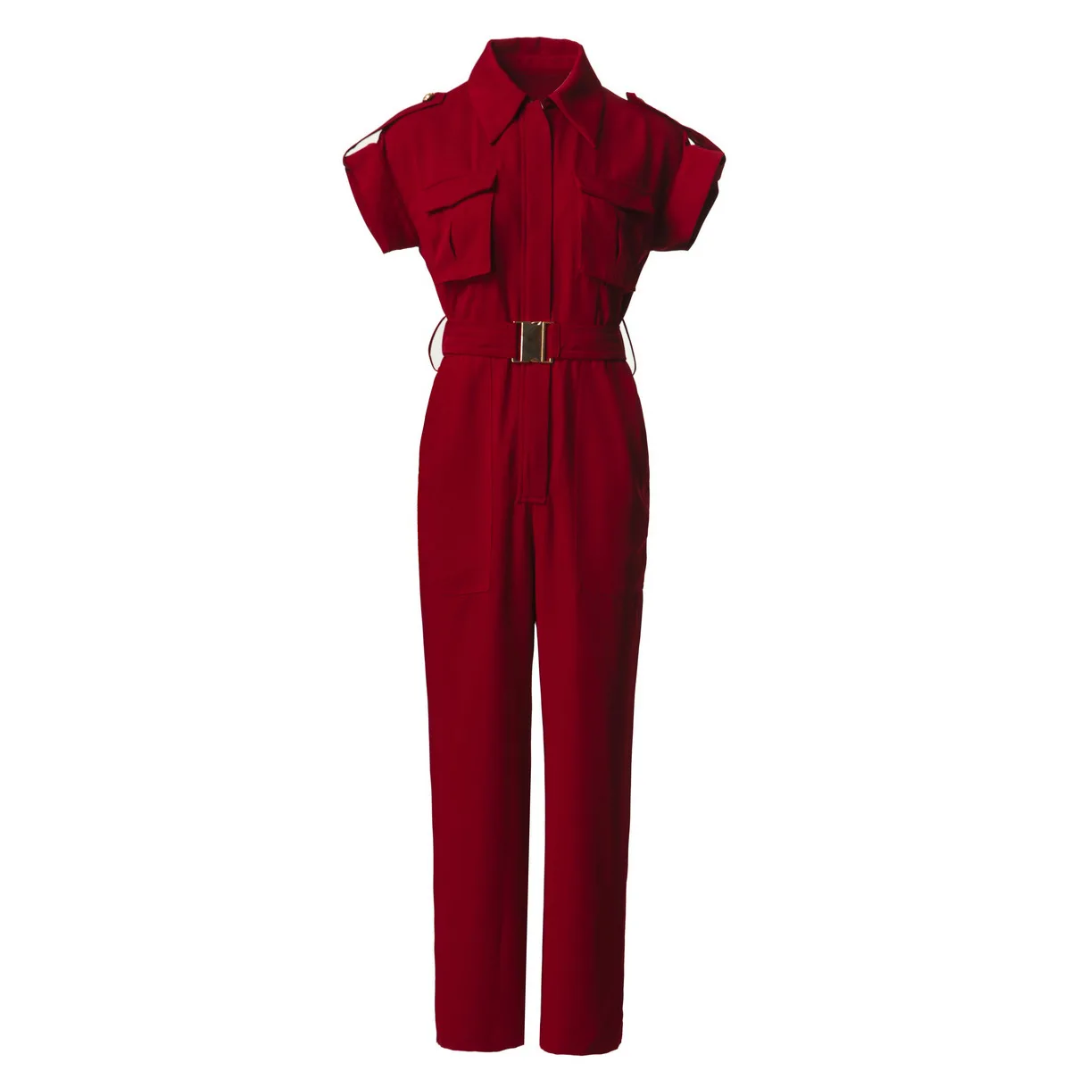 European and American Women's Clothing 2025 Summer new style Short-sleeved lapel pocket Wine red jumpsuit
European and American Women's Clothing 2025 Summer new style Short-sleeved lapel pocket Wine red jumpsuit