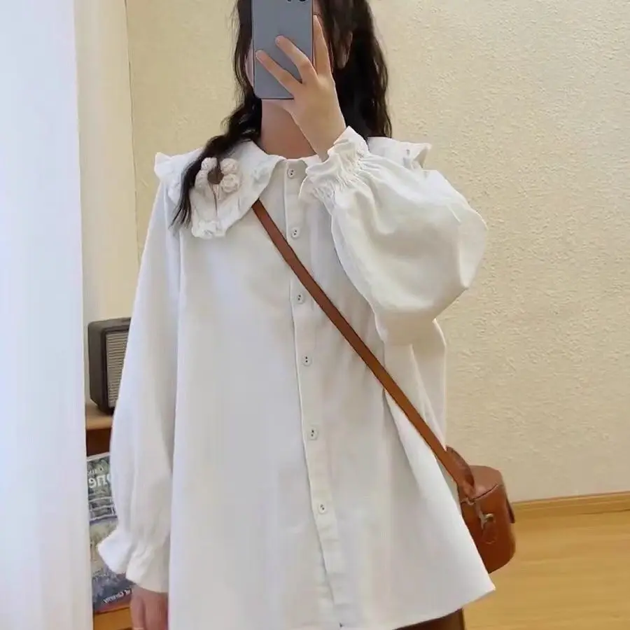 Preppy Style Peter Pan Collar Blouse Women Fashion Spring Autumn Long Sleeve Cardigan Shirt Casual Single Blouse Tops
Preppy Style Peter Pan Collar Blouse Women Fashion Spring Autumn Long Sleeve Cardigan Shirt Casual Single Blouse Tops