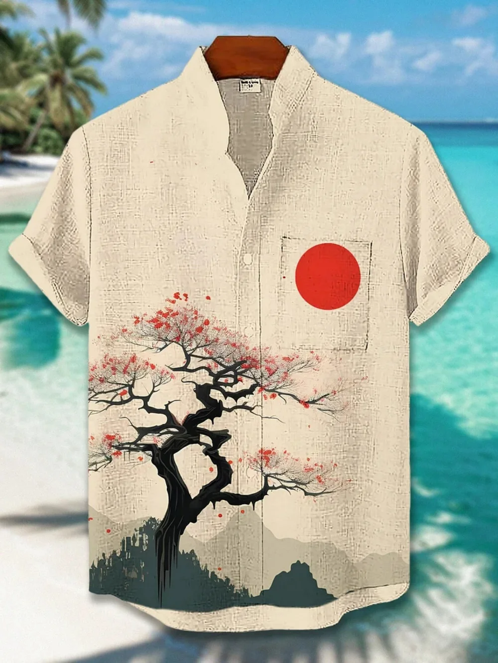 Men's Sunrise Printed Linen Short Sleeve Shirt Stand up Collar Hawaiian Casual Breathable Cardigan for Social Parties
Men's Sunrise Printed Linen Short Sleeve Shirt Stand up Collar Hawaiian Casual Breathable Cardigan for Social Parties