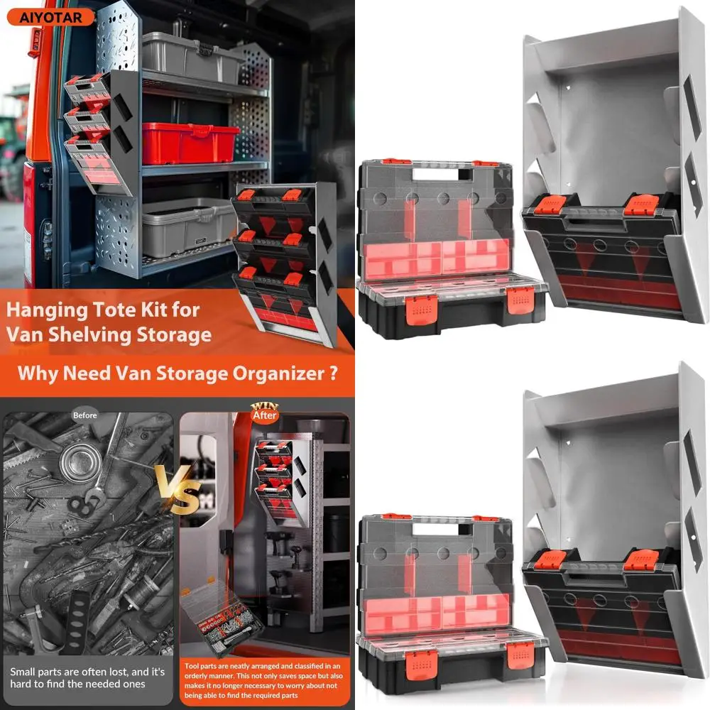 Compact 3-Section Tool Organizer with Metal Hanging Rack for Van Storage Solutions