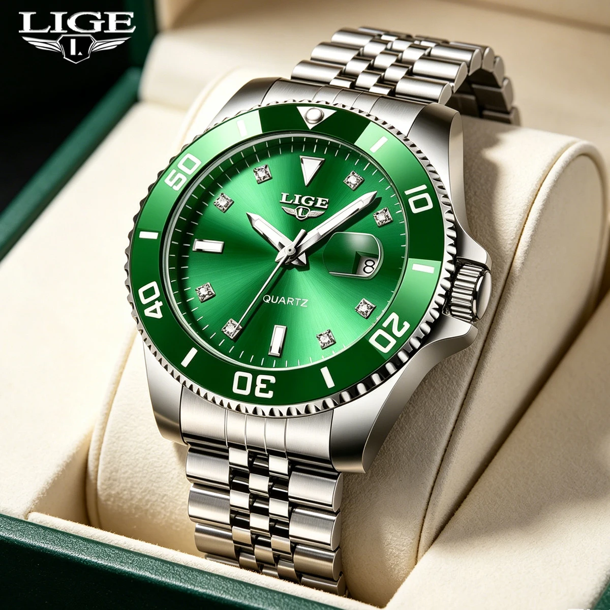 LIGE Men Quartz Watch Green Waterproof Watch for Men Stainless Steel Quartz Men Luxury Watch Luminous Wristwatch reloj hombre
LIGE Men Quartz Watch Green Waterproof Watch for Men Stainless Steel Quartz Men Luxury Watch Luminous Wristwatch reloj hombre