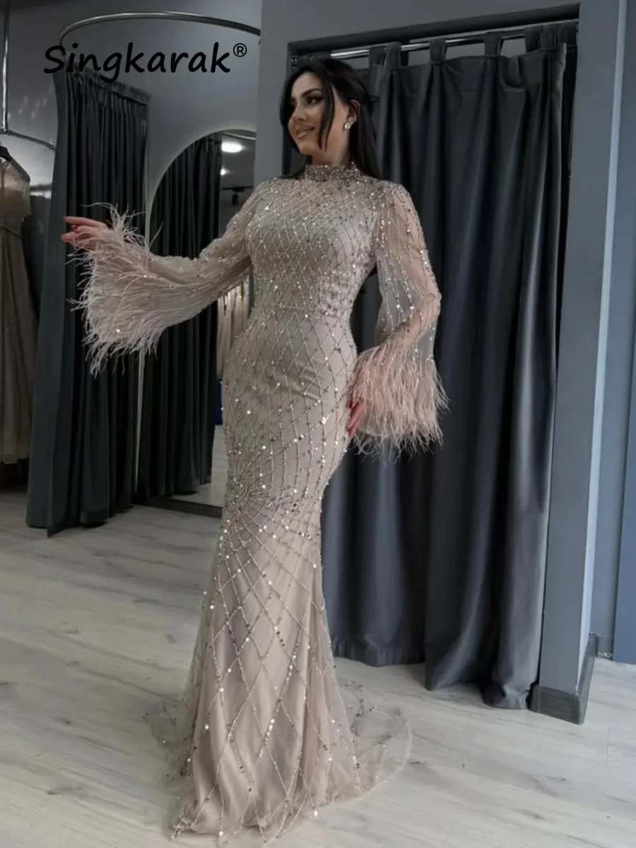Elegant Sequin High N Saudi Arabia Long Feathers Sleeves luxurious Evening Dresses 2025 wedding dresses فساتين سهرة Customized
Elegant Sequin High N Saudi Arabia Long Feathers Sleeves luxurious Evening Dresses 2025 wedding dresses فساتين سهرة Customized