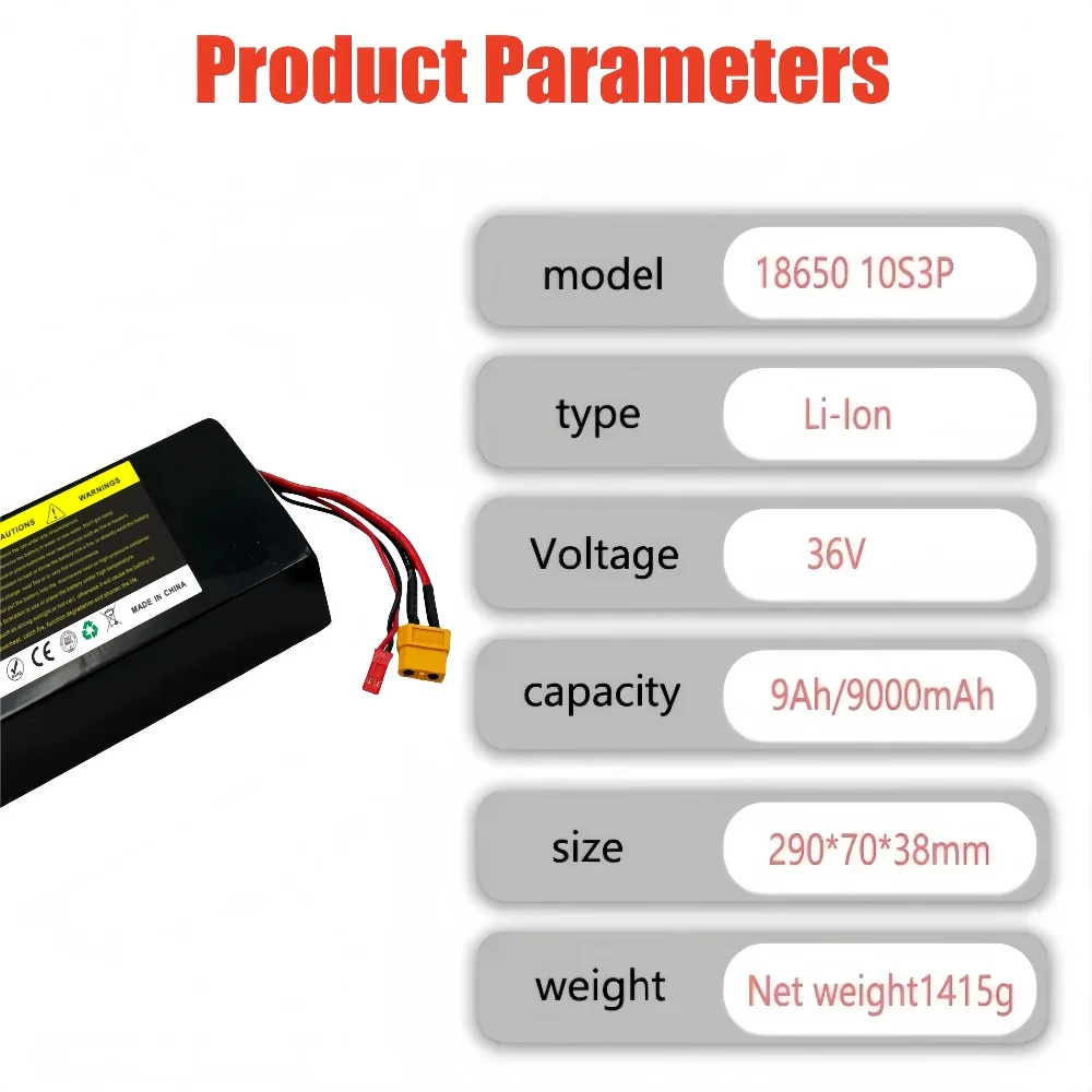 New 36V 10S3P 9000mAh 18650 rechargeable lithium-ion battery 500W built-in BMS Suitable for KUGOO S1, S2, S3 Electric Scooters
New 36V 10S3P 9000mAh 18650 rechargeable lithium-ion battery 500W built-in BMS Suitable for KUGOO S1, S2, S3 Electric Scooters