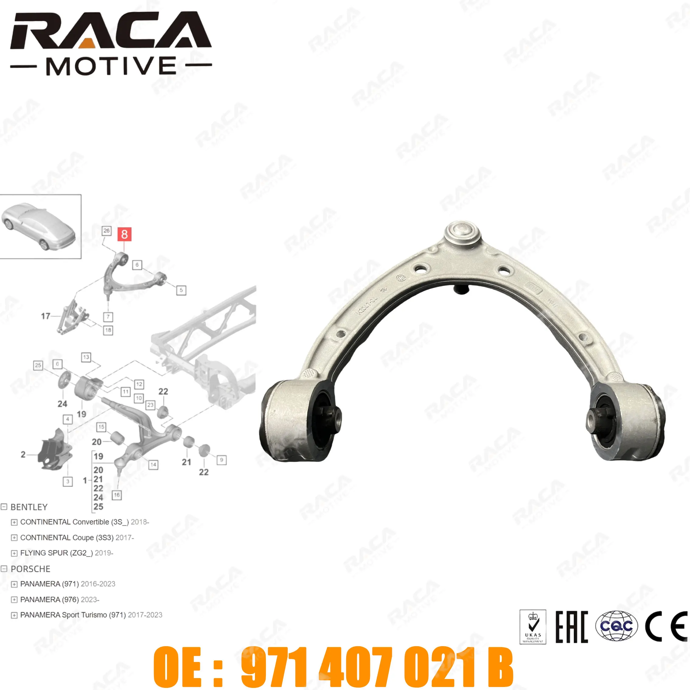 Front Axle Traction Control Arm Suitable for Porsche Panamera (971/976) Bentley Continental (3S_/3S3) Flying Spur (Zg2_) 971407021B Pae407021
Front Axle Traction Control Arm Suitable for Porsche Panamera (971/976) Bentley Continental (3S_/3S3) Flying Spur (Zg2_) 971407021B Pae407021