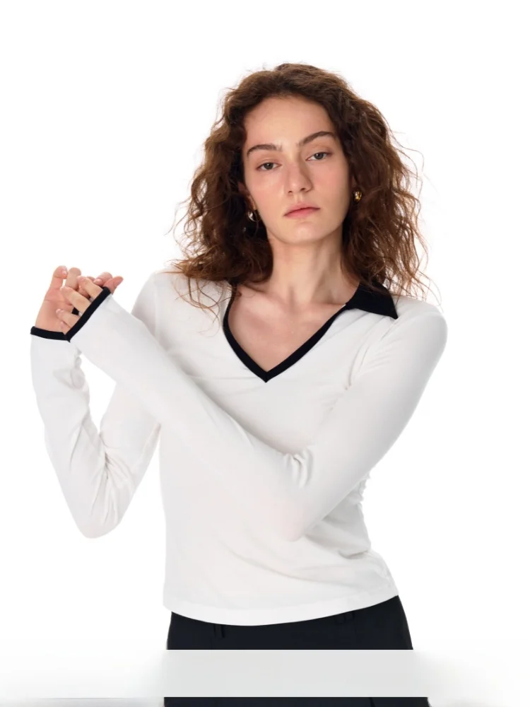 Concise Long Sleeve T-Shirt Color Block Collar Design White And Green Ladies Base Shirt Comfortable Polyester Blend T-Shirt
Concise Long Sleeve T-Shirt Color Block Collar Design White And Green Ladies Base Shirt Comfortable Polyester Blend T-Shirt