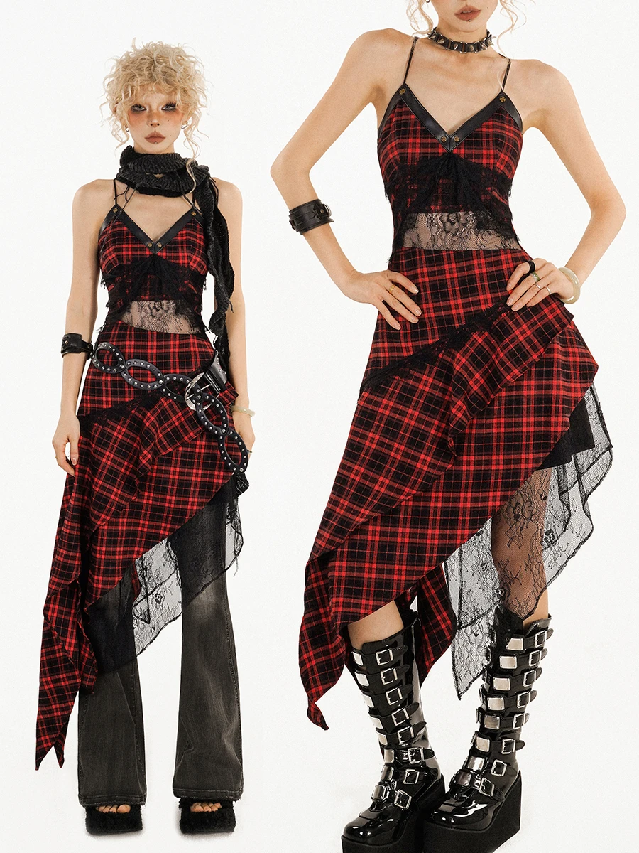 Original Red And Black Plaid Lace Splicing Strapless Dress Irregular Design Long Skirt Street Style Waist Shaping Summer Dress
Original Red And Black Plaid Lace Splicing Strapless Dress Irregular Design Long Skirt Street Style Waist Shaping Summer Dress