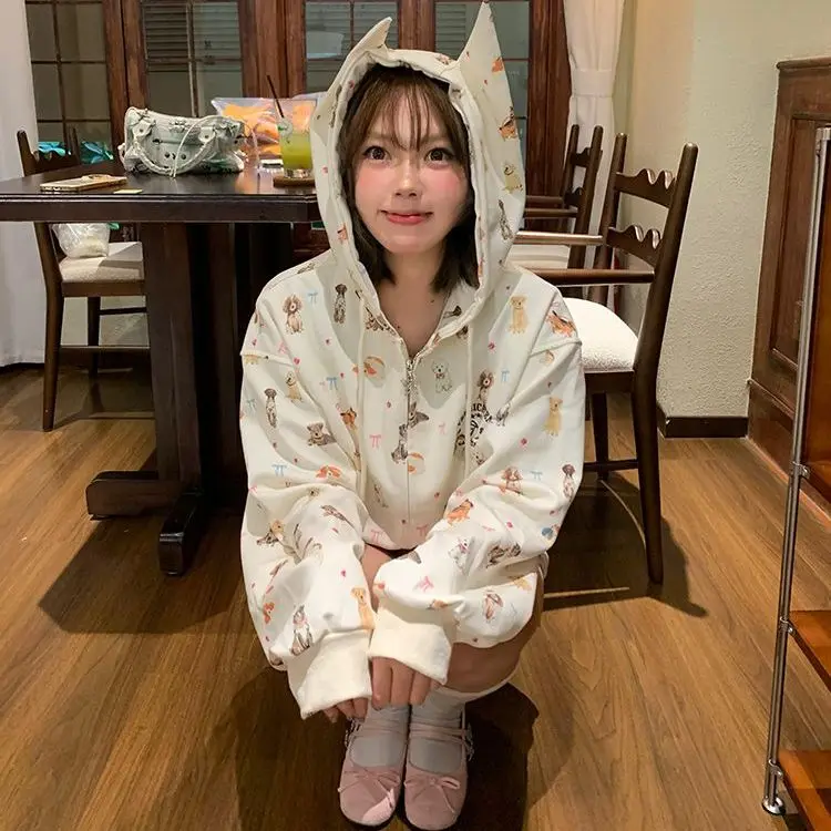 American Retro Fun Dog Ear Print Hoodie Women's Spring Autumn Loose Lazy Style Casual Jacket Sweet Style Long Sleeve Cotton
American Retro Fun Dog Ear Print Hoodie Women's Spring Autumn Loose Lazy Style Casual Jacket Sweet Style Long Sleeve Cotton