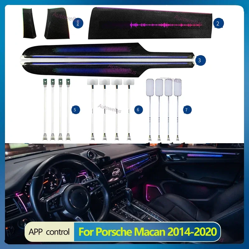 Для Porsche Macan 2014-2020 64-цветные светодиодные лампы, автомобильный окружающий свет, набор дверных панелей с подсветкой, декоративное атмосферное освещение
Для Porsche Macan 2014-2020 64-цветные светодиодные лампы, автомобильный окружающий свет, набор дверных панелей с подсветкой, декоративное атмосферное освещение