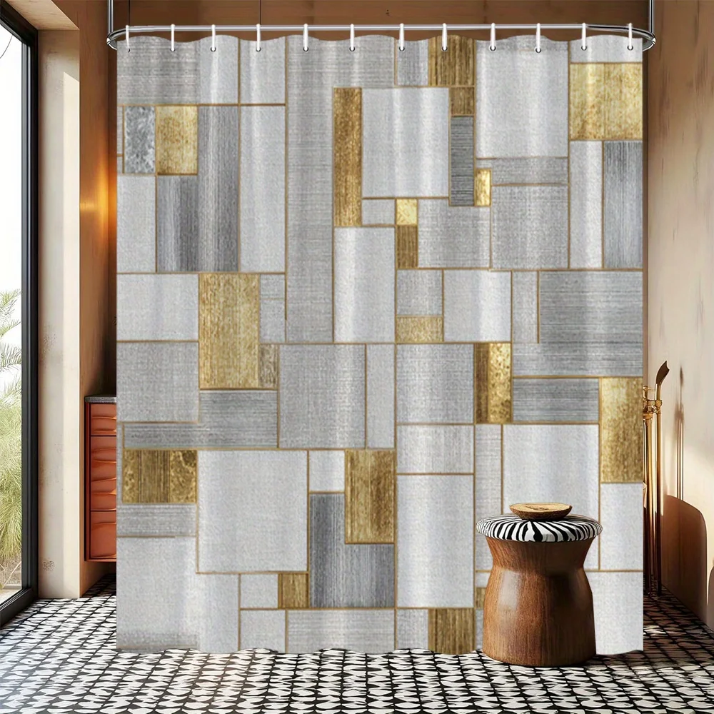Elegant Geometric Shower Curtain Modern Abstract Grey Golden Square Pattern Decorative Polyester Bathroom Home Decor with Hooks
Elegant Geometric Shower Curtain Modern Abstract Grey Golden Square Pattern Decorative Polyester Bathroom Home Decor with Hooks