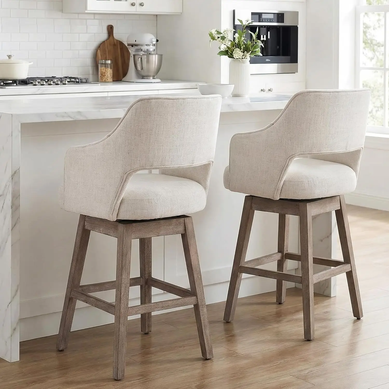 27in Counter Height Swivel Barstools Set 2 Linen Fabric Upholstered High Back Solid Wood Kitchen Island Customized
27in Counter Height Swivel Barstools Set 2 Linen Fabric Upholstered High Back Solid Wood Kitchen Island Customized