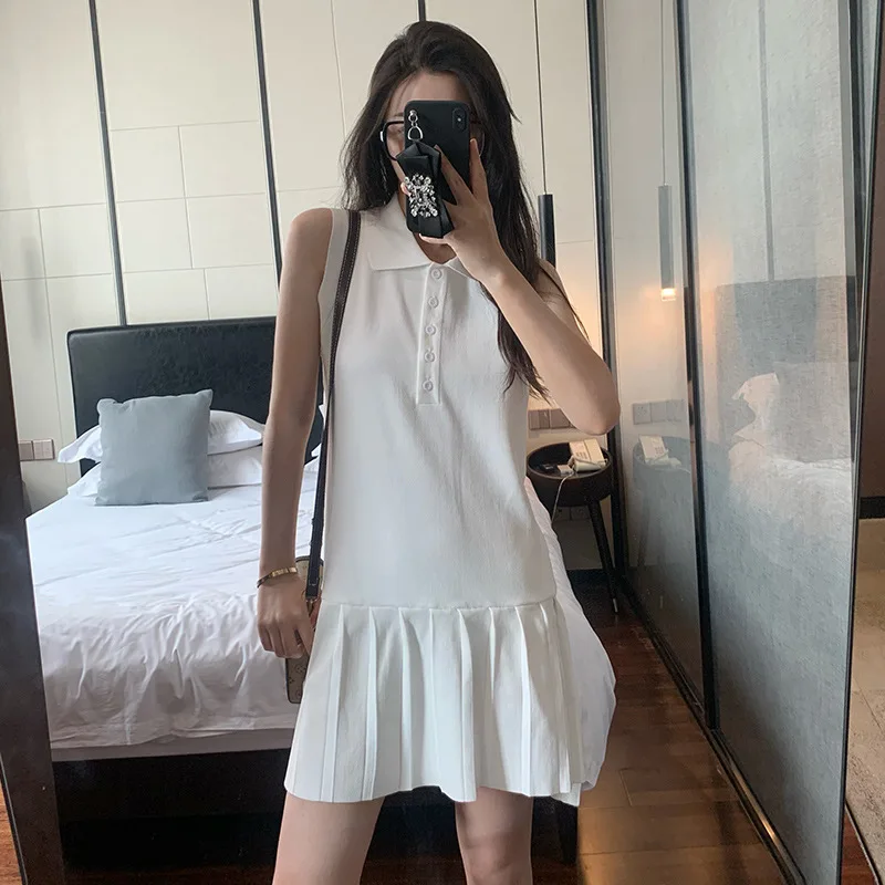 High Quality Korean Fashion Summer New Casual Slim Sleeveless Polo Back Bar TB Pleated Slim Fit Ice Silk Dress Women's Trend
High Quality Korean Fashion Summer New Casual Slim Sleeveless Polo Back Bar TB Pleated Slim Fit Ice Silk Dress Women's Trend