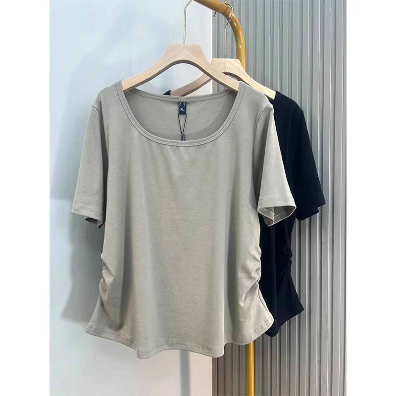 Plus size, women's summer casual T-shirt made of pure cotton ribbed fabric with waist cinching and pleated design 3526
Plus size, women's summer casual T-shirt made of pure cotton ribbed fabric with waist cinching and pleated design 3526
