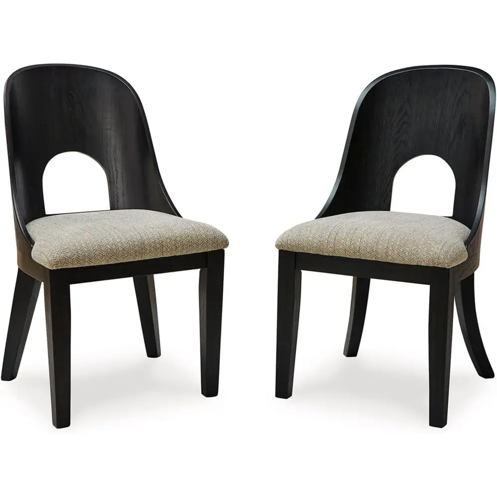 Modern Herringbone Upholstered Dining Chairs, Pair, Black and Light Gray
Modern Herringbone Upholstered Dining Chairs, Pair, Black and Light Gray