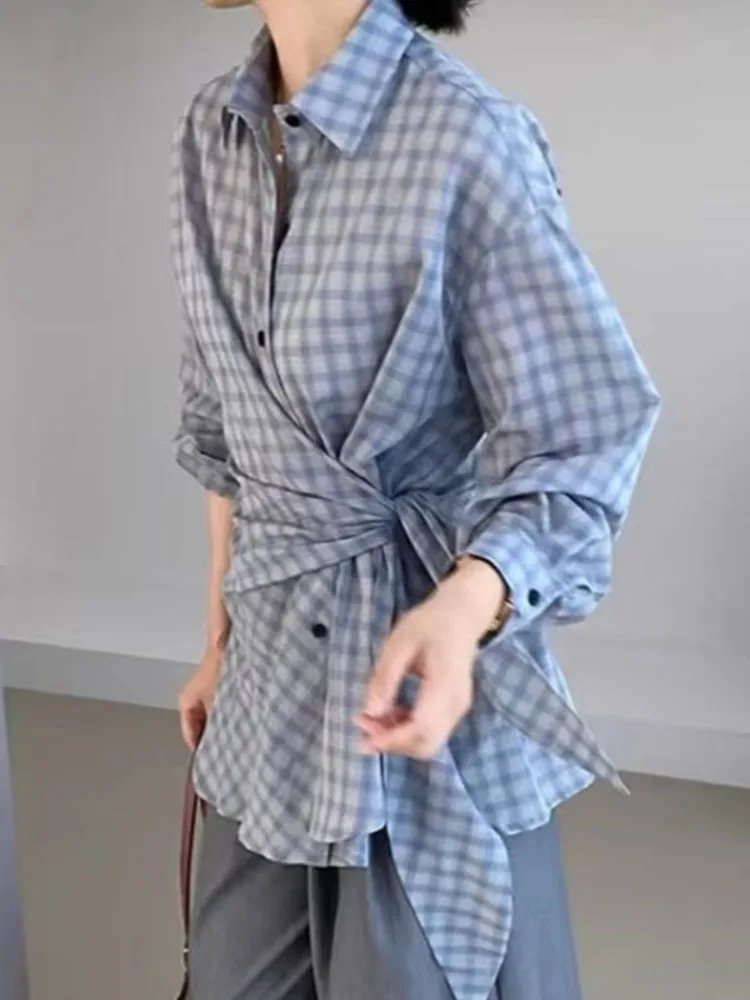 Fashion Design Shirts Long Sleeve Plaid Bandage Chic Female Slim Single Breasted Shirts Vintage Tops All Match Women's Clothing
Fashion Design Shirts Long Sleeve Plaid Bandage Chic Female Slim Single Breasted Shirts Vintage Tops All Match Women's Clothing