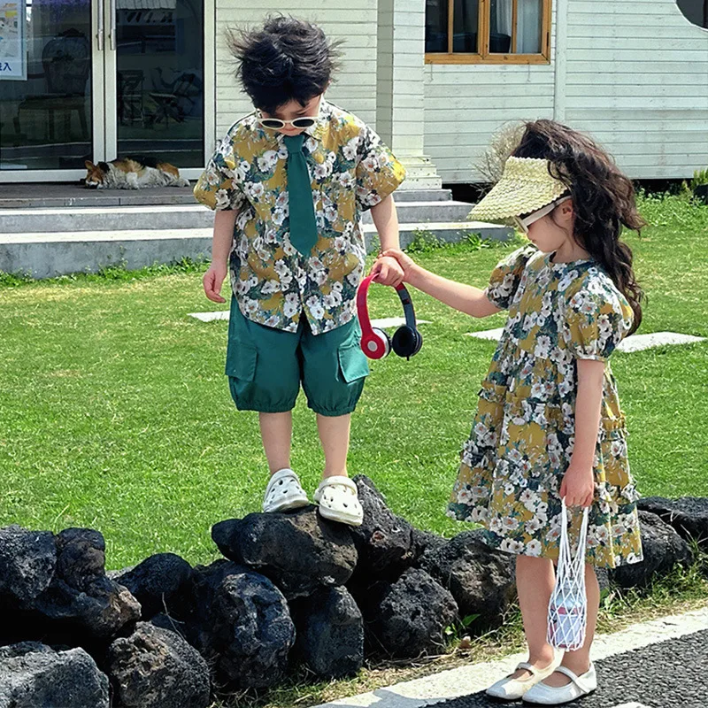 Brother Sister Birthday Match Clothes Vacation Children Girls Floral Dress Kids Boys Formal Suits Sibling Baby Twins Outfits 
Brother Sister Birthday Match Clothes Vacation Children Girls Floral Dress Kids Boys Formal Suits Sibling Baby Twins Outfits