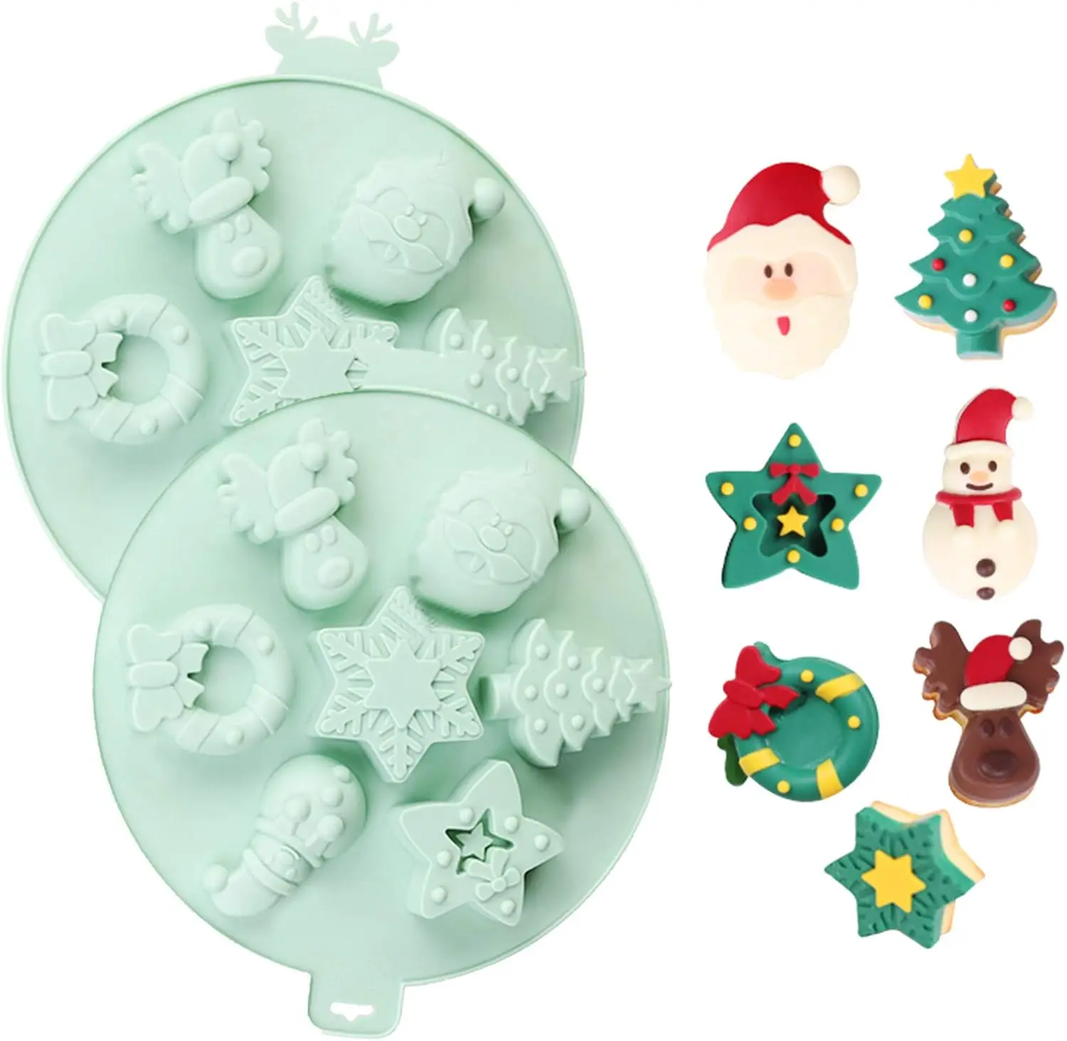 2 Pack Christmas Silicone Molds, Non-Stick Chocolate Jello Baking mold for Party Xmas Gift, with Christmas Tree Santa Snowman
2 Pack Christmas Silicone Molds, Non-Stick Chocolate Jello Baking mold for Party Xmas Gift, with Christmas Tree Santa Snowman