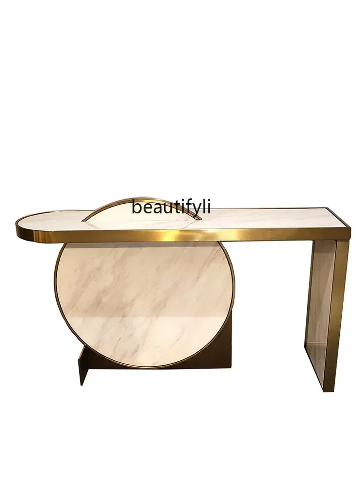 Mild Luxury Marble Side View Living Room Art Design Golden Wall Stainless Steel Console
Mild Luxury Marble Side View Living Room Art Design Golden Wall Stainless Steel Console
