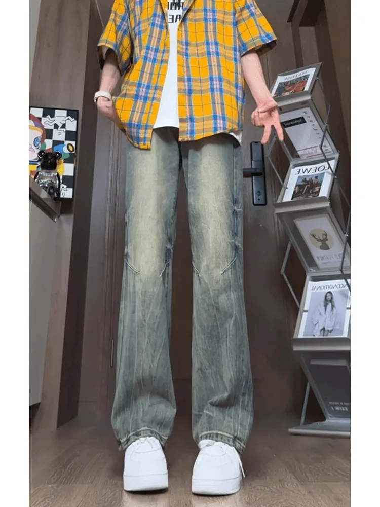 Retro Blue Men's Jeans Loose Wide Leg American High Street Straight Tube Micro Flare Trendy Brand Cool Street Sle Jeans
Retro Blue Men's Jeans Loose Wide Leg American High Street Straight Tube Micro Flare Trendy Brand Cool Street Sle Jeans