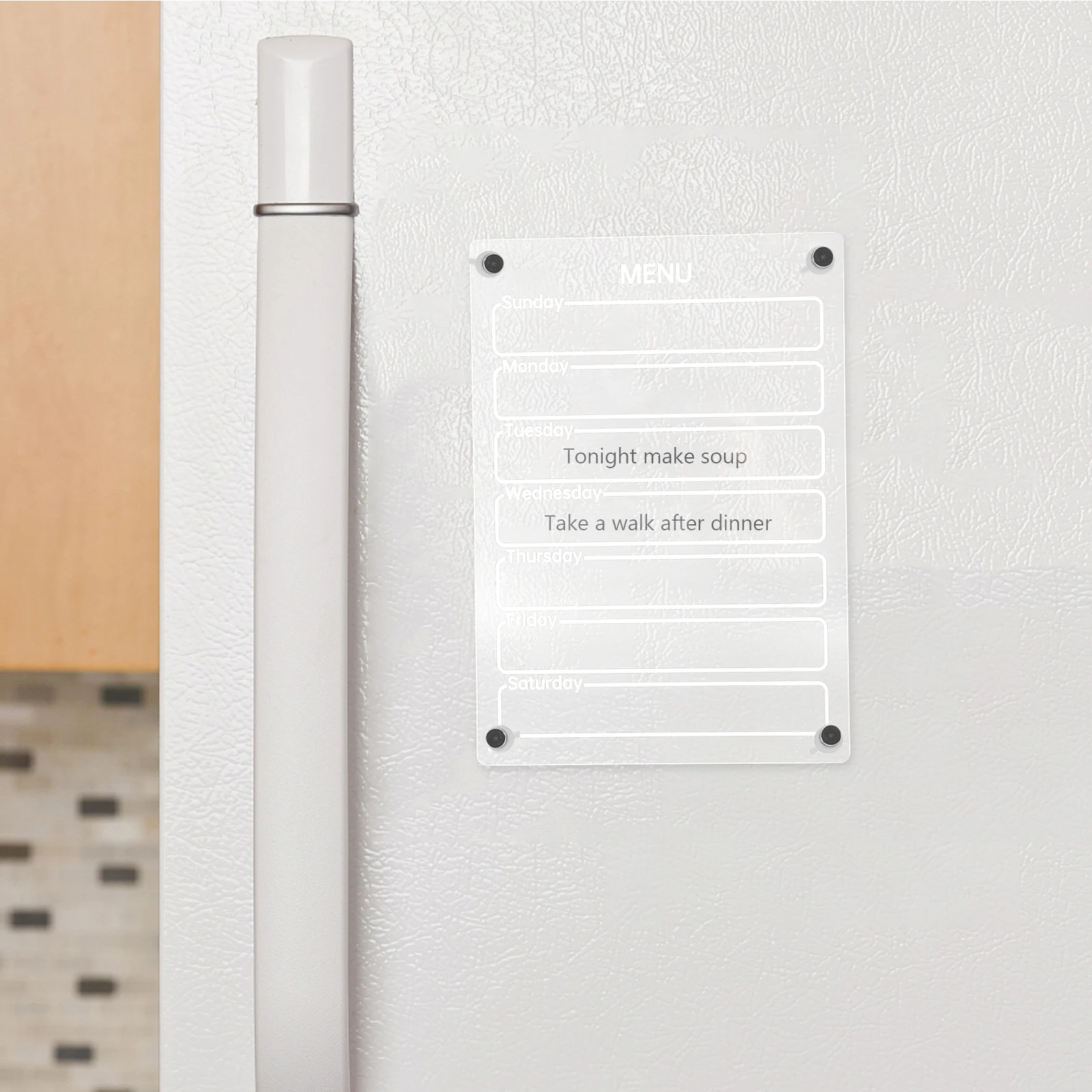 Magnetic Acrylic Weekly Menu Planner Board Erasable Dry Erase Schedule Writing Board for Fridge Magnetic to Do List for Fridge
Magnetic Acrylic Weekly Menu Planner Board Erasable Dry Erase Schedule Writing Board for Fridge Magnetic to Do List for Fridge