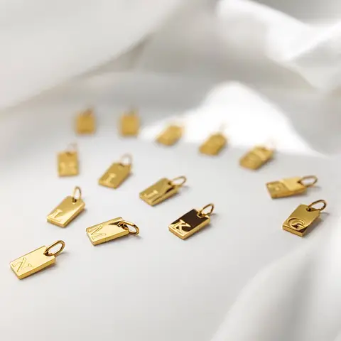 Polished Stainless Steel Square Gold Color Pendant Hang 26 Letters DIY Bracelet Pet Collar Necklace Jewelry Making
