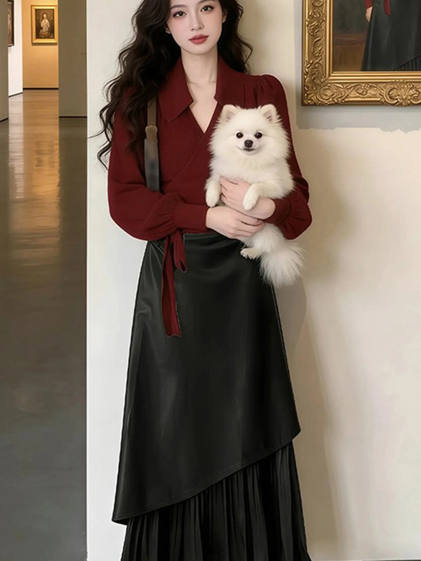 Ele Spring Faion Set Women's ort irt Bla Leather Skirt Belt Design Buxom Red irt High Waist Skirt Ensemble
Ele Spring Faion Set Women's ort irt Bla Leather Skirt Belt Design Buxom Red irt High Waist Skirt Ensemble