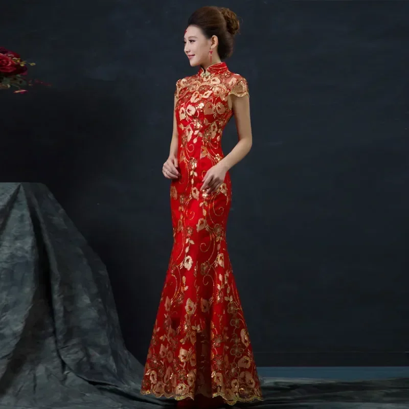 Красное китайское свадебное платье, женское платье Cheongsam с длинным коротким рукавом, золотое тонкое китайское традиционное платье, женское Ципао для свадебной вечеринки
Красное китайское свадебное платье, женское платье Cheongsam с длинным коротким рукавом, золотое тонкое китайское традиционное платье, женское Ципао для свадебной вечеринки
