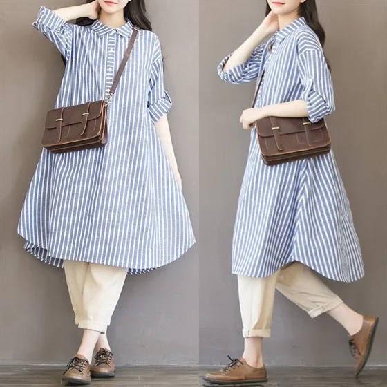 plus Size Vertical Striped Cotton Linen Shirt Dress Midi Length Casual Style Maternity Dress for Women over 200 Pounds
plus Size Vertical Striped Cotton Linen Shirt Dress Midi Length Casual Style Maternity Dress for Women over 200 Pounds