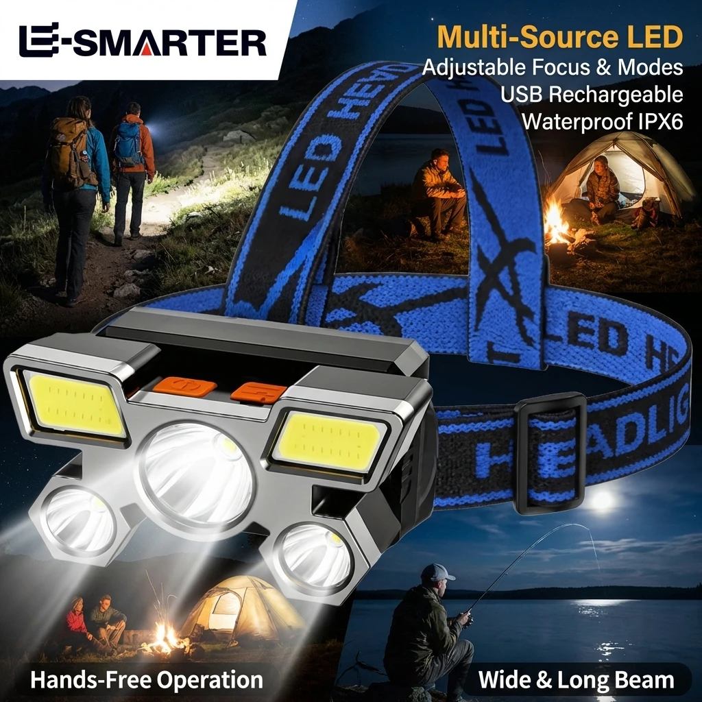 USB Rechargeable Portable 4 Modes Night Flashlight Super Bright 3LED+6SMD Headlights for Outdoor Fishing Camping Adventure
USB Rechargeable Portable 4 Modes Night Flashlight Super Bright 3LED+6SMD Headlights for Outdoor Fishing Camping Adventure