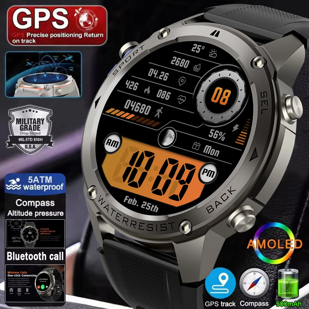 New Military GPS Smart Watch Man BT Call 500mAh Battery Outdoor Compass 5ATM Waterproof AMOLED HD Smartwatch Men for Android iOS
New Military GPS Smart Watch Man BT Call 500mAh Battery Outdoor Compass 5ATM Waterproof AMOLED HD Smartwatch Men for Android iOS