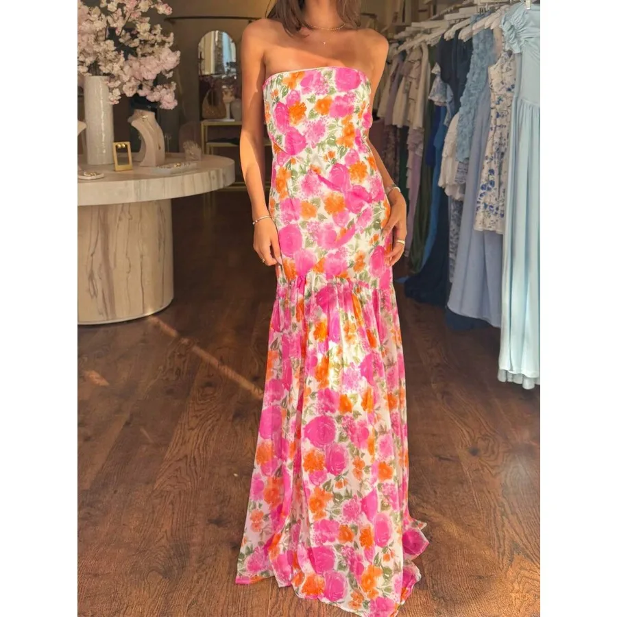 【New style】Women Tube Top Maxi Dress Fitted Strapless Mesh Patchwork Long Dress Floral Print High Slit Night Dresses Clubwear
【New style】Women Tube Top Maxi Dress Fitted Strapless Mesh Patchwork Long Dress Floral Print High Slit Night Dresses Clubwear