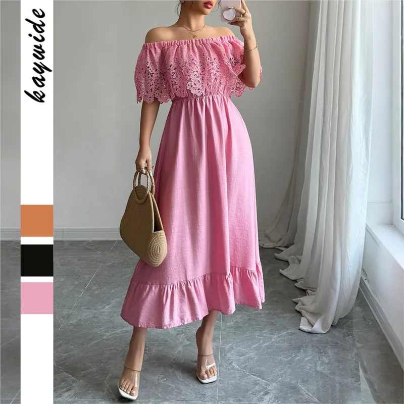 Women's elegant off shoulder long dresses with lace crochet sleeves Maxi ruffle hem summer sasual dress vacation sundresses
Women's elegant off shoulder long dresses with lace crochet sleeves Maxi ruffle hem summer sasual dress vacation sundresses