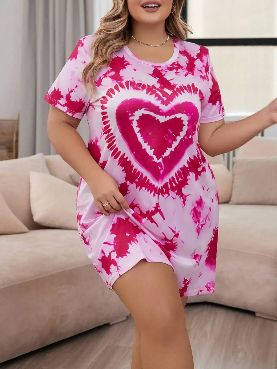 Plus Size Heart Tie Dye Nightgown for Women - Short Sleeve Sleep Dress
Plus Size Heart Tie Dye Nightgown for Women - Short Sleeve Sleep Dress