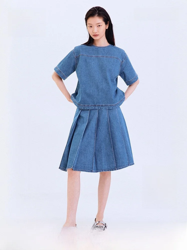H&M Women's Cotton Denim Shirt Summer New Style Casual Loose Fit Short Sleeve round Neck Pure Color Trendy Top 1328236
H&M Women's Cotton Denim Shirt Summer New Style Casual Loose Fit Short Sleeve round Neck Pure Color Trendy Top 1328236