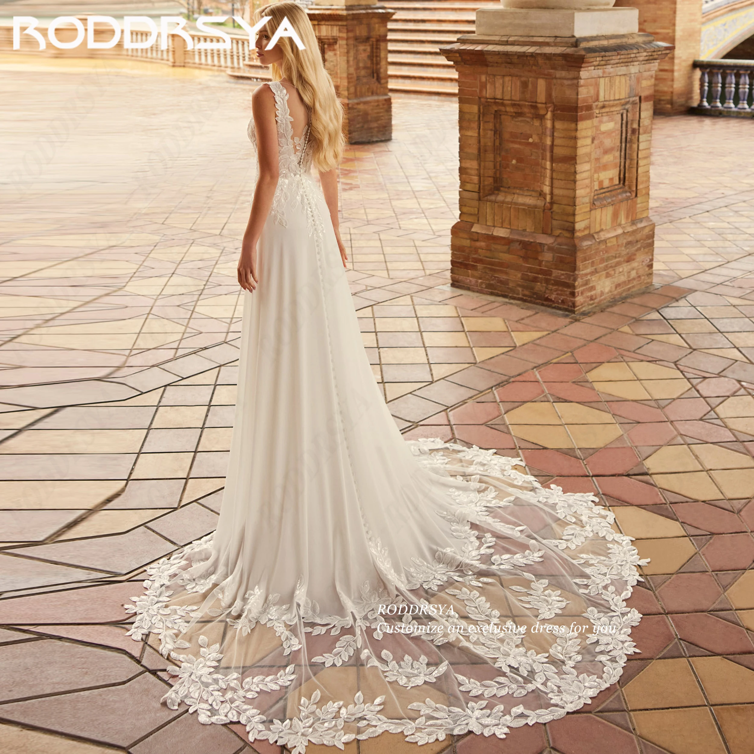 RODDRSYA Detachable Sleeves Wedding Dress Illusion Lace Applique Birde Gown V Neck Chiffon Bridal Dresses For Women Customized
RODDRSYA Detachable Sleeves Wedding Dress Illusion Lace Applique Birde Gown V Neck Chiffon Bridal Dresses For Women Customized
