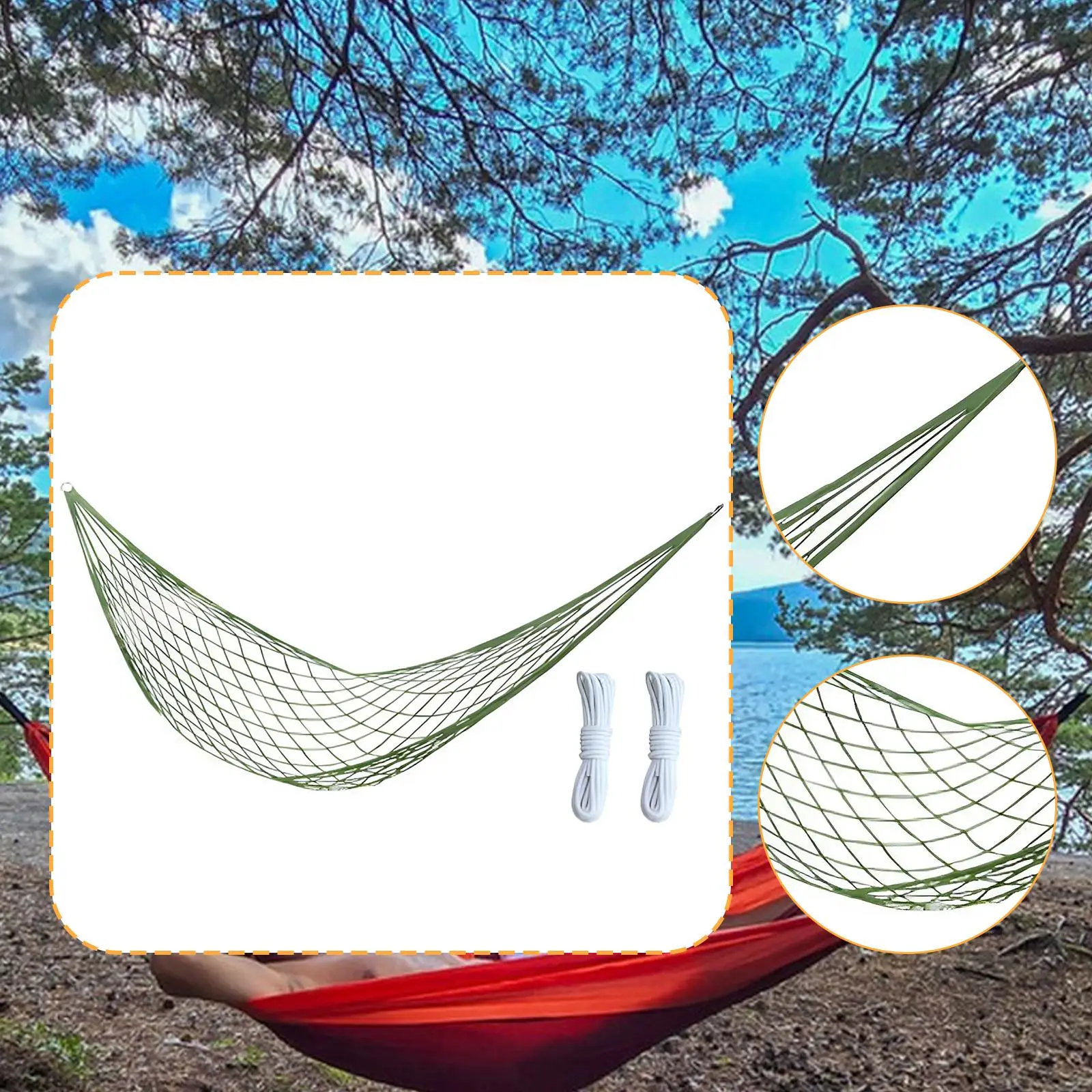 Mesh Rope Hammock Strong Nylon Sleeping Bed Outdoor Folding Hammocks for Camping Picnic Beach Use
Mesh Rope Hammock Strong Nylon Sleeping Bed Outdoor Folding Hammocks for Camping Picnic Beach Use