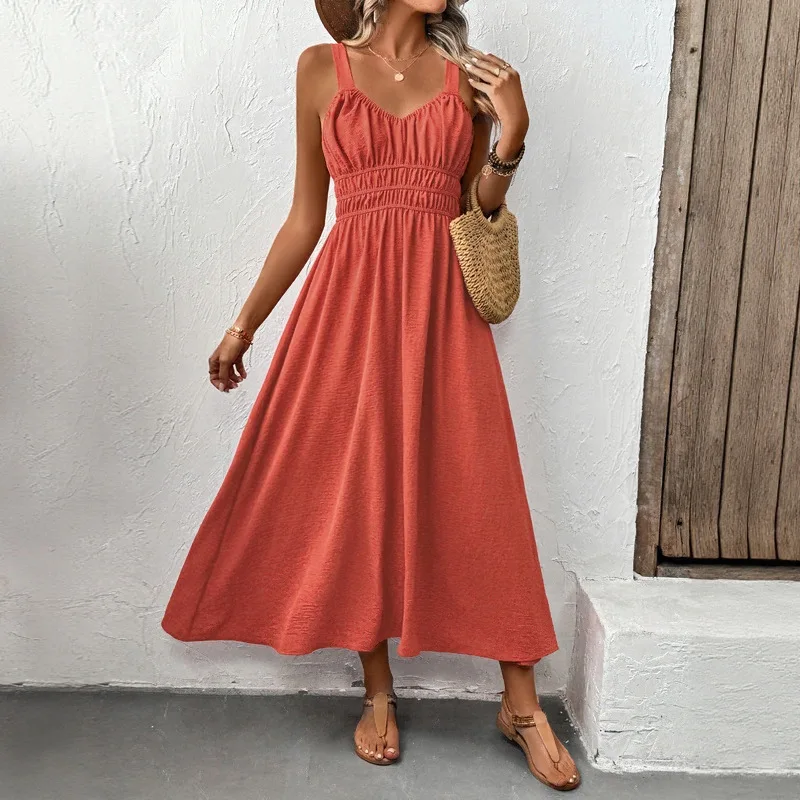 Spaghetti Strap Pleat Maxi Dress Women Loose Red Sexy Backless V-neck Sleeveless Party Dresses 2025 Summer New Beach Robes Lady
Spaghetti Strap Pleat Maxi Dress Women Loose Red Sexy Backless V-neck Sleeveless Party Dresses 2025 Summer New Beach Robes Lady