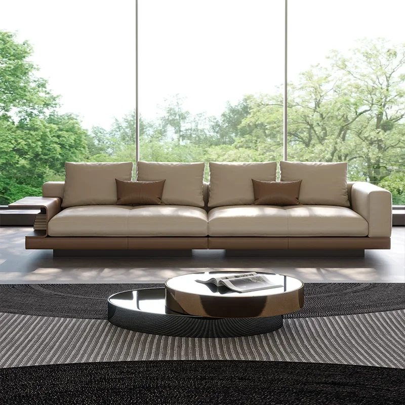 Minimalist villa large flat high-end living room straight row leather down sofa
Minimalist villa large flat high-end living room straight row leather down sofa