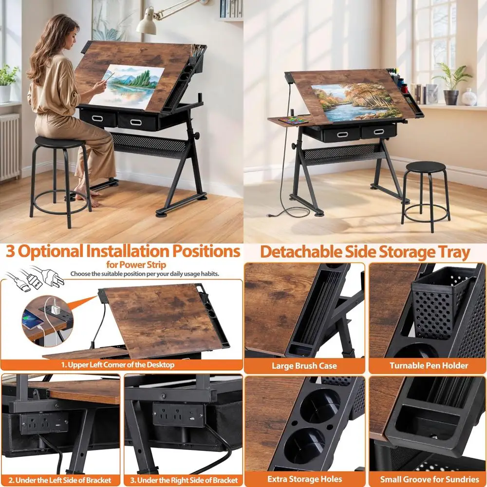 Стол для творчества и рукоделия с регулируемой высотой, розеткой и ящиками для хранения, цвет: рустик-коричневый
Стол для творчества и рукоделия с регулируемой высотой, розеткой и ящиками для хранения, цвет: рустик-коричневый