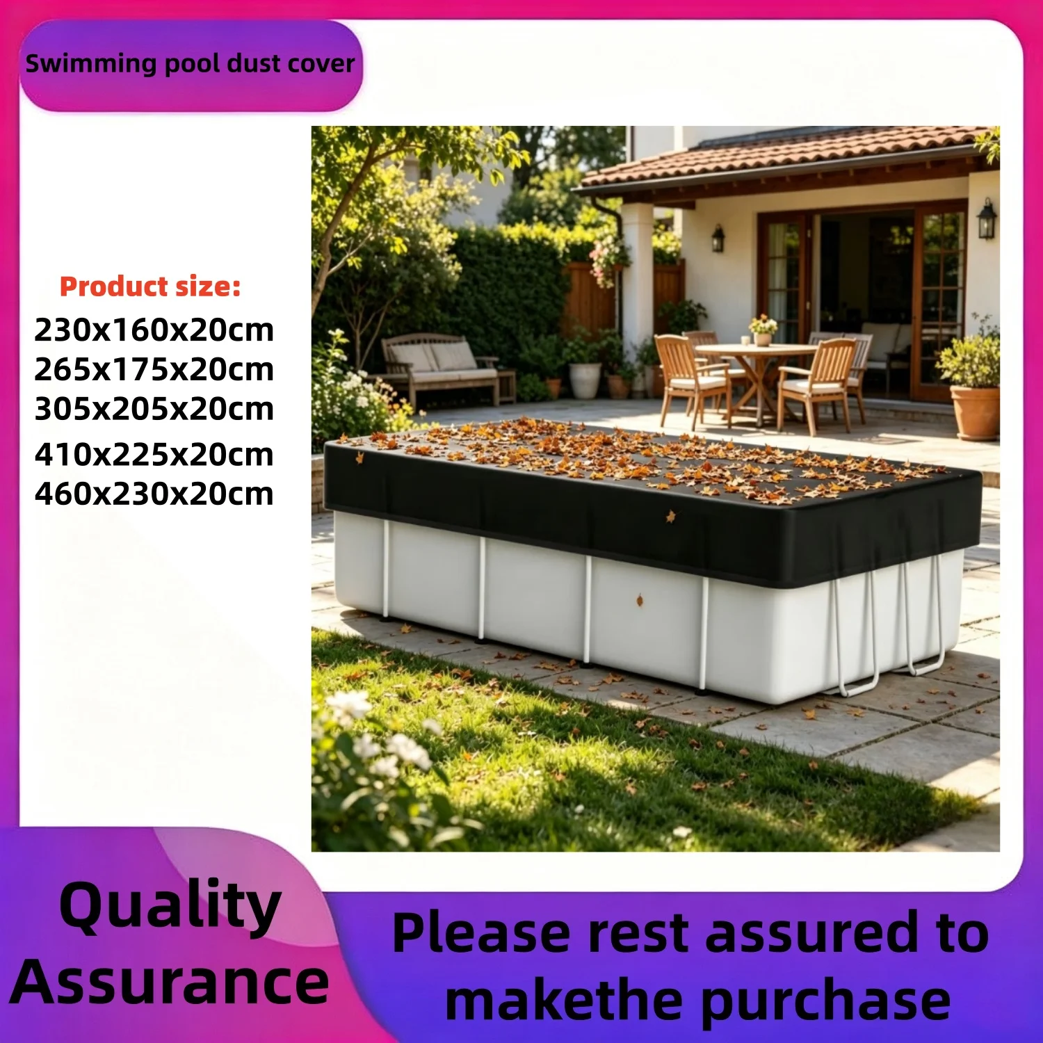 Rectangular Pool Cover, Suitable for Rectangular Above-Ground Frame Pools, Featuring Windproof and UV-Resistant Design, Black
Rectangular Pool Cover, Suitable for Rectangular Above-Ground Frame Pools, Featuring Windproof and UV-Resistant Design, Black