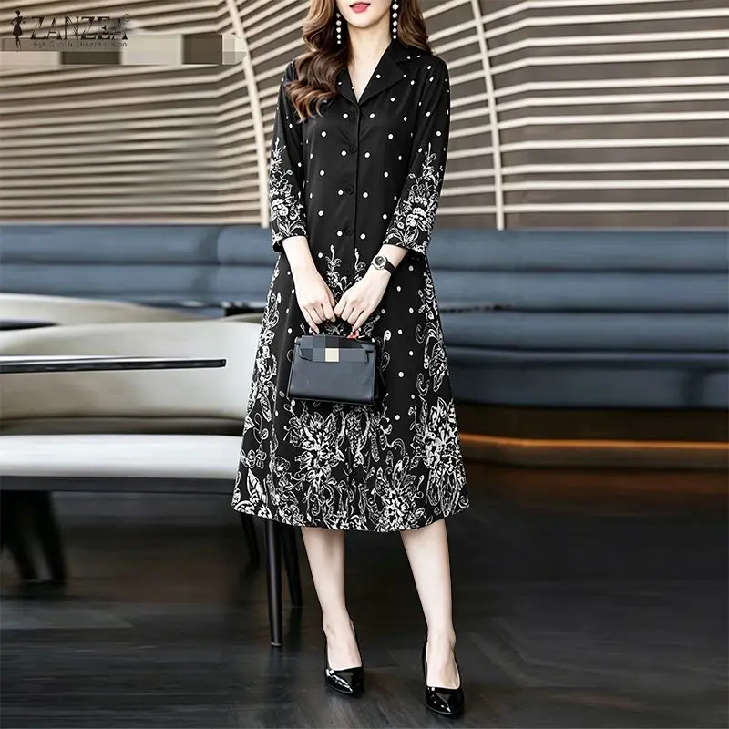 Women's Floral Print Commute Shirt Dress Lapel Collar 3/4 Sleeve Button Up Midi Dresses ZANZEA Summer Daily Casual Robes Femme
Women's Floral Print Commute Shirt Dress Lapel Collar 3/4 Sleeve Button Up Midi Dresses ZANZEA Summer Daily Casual Robes Femme
