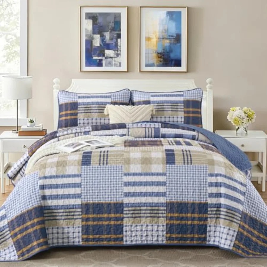Patchwork Quilt Set Size3 Pieces Plaid Striped Bedspread Coverlet Set for Men Reversible Lighweight Cozy Dorm Bedding with Pill
Patchwork Quilt Set Size3 Pieces Plaid Striped Bedspread Coverlet Set for Men Reversible Lighweight Cozy Dorm Bedding with Pill