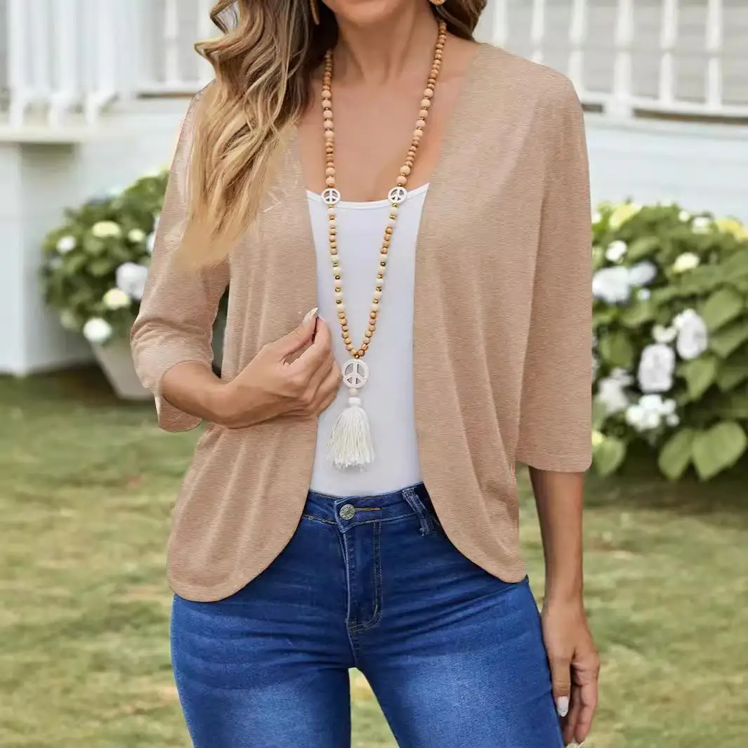 Women's Knitted Cardigan Jaet Simple Sle Ultra-Thin Polyester Fiber Pure Color Splice Open-irt Faion Ladies' Sweater
Women's Knitted Cardigan Jaet Simple Sle Ultra-Thin Polyester Fiber Pure Color Splice Open-irt Faion Ladies' Sweater