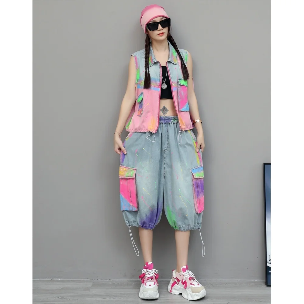 Fashionable Youthful Denim Suit Women 2026 Summer Hand-painted Graffiti Hooded Short Vest + Three-quarter Wide-leg Pant XY157
Fashionable Youthful Denim Suit Women 2026 Summer Hand-painted Graffiti Hooded Short Vest + Three-quarter Wide-leg Pant XY157