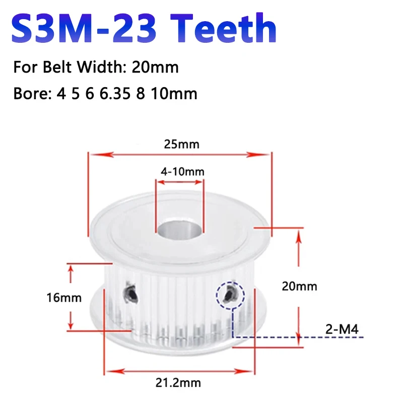 1pc 23 Teeth S3M Timing Pulley Aluminum Alloy 23T Synchronous Wheel For Belt Width 20mm Bore 4 5 6 6.35-10mm AF Type Pitch 3mm
1pc 23 Teeth S3M Timing Pulley Aluminum Alloy 23T Synchronous Wheel For Belt Width 20mm Bore 4 5 6 6.35-10mm AF Type Pitch 3mm