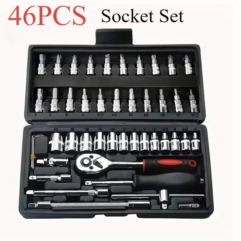 46Pcs 1/4-Inch Socket Wrench Set Car Repair Tool Ratchet Torque Wrench Combo Tools Auto Repairing Tool Spanner Hand Tools
46Pcs 1/4-Inch Socket Wrench Set Car Repair Tool Ratchet Torque Wrench Combo Tools Auto Repairing Tool Spanner Hand Tools