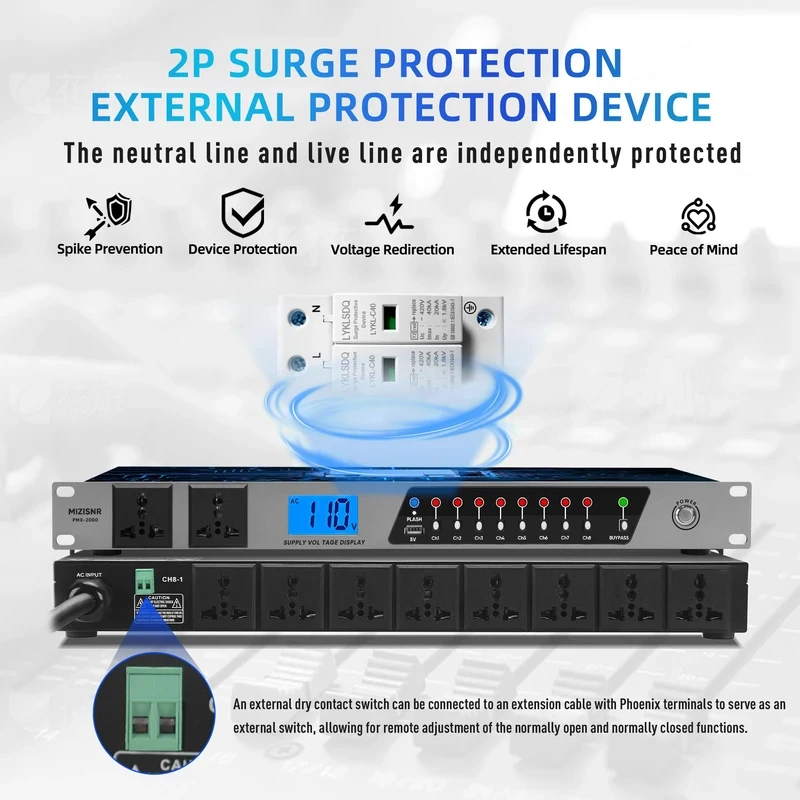 Fuluode Rack-Mounted Power Sequencer Conditioner 20A 10 Outlets For Audio Equipment 2000W Rated Power 8 Independent Switches
Fuluode Rack-Mounted Power Sequencer Conditioner 20A 10 Outlets For Audio Equipment 2000W Rated Power 8 Independent Switches