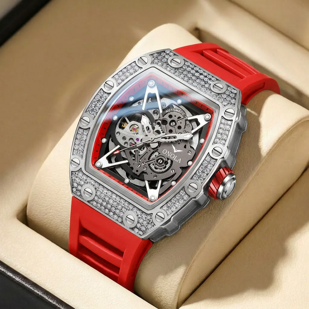 1pcs Men's silver dial silicone strap vintage fashion tonneau skeleton sporty details Mechanical Watch for business party holida
1pcs Men's silver dial silicone strap vintage fashion tonneau skeleton sporty details Mechanical Watch for business party holida