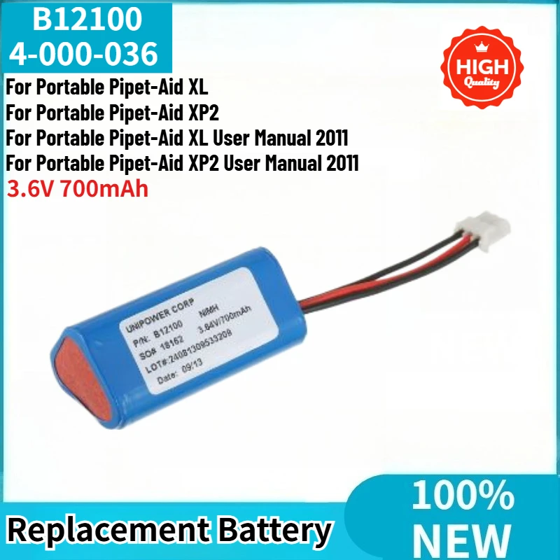 New B12100 4-000-036 High Quality Replacement Battery 3.6V 700mAh For Pipet-Aid XL,XP2,XL User Manual 2011,XP2 User Manual 2011
New B12100 4-000-036 High Quality Replacement Battery 3.6V 700mAh For Pipet-Aid XL,XP2,XL User Manual 2011,XP2 User Manual 2011